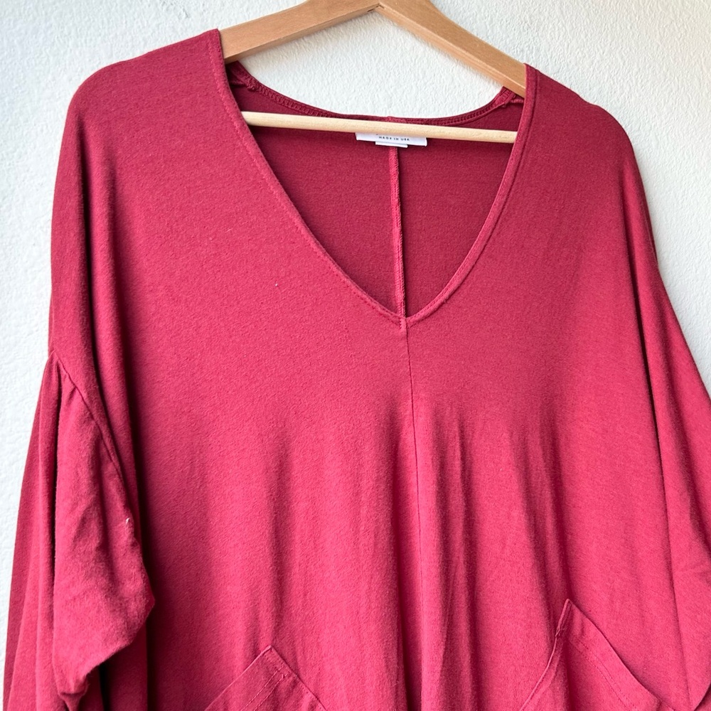 Bryn Walker Alexis Asymmetric V-Neck Bamboo Lagenlook Red Tunic Dress Size M - Picture 5 of 15